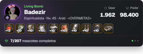 Cartão do personagem para a live